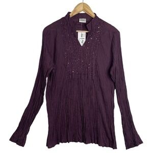Greater Good Beaded Accordion Pleat Shirt Womens Large Long Sleeve NWT